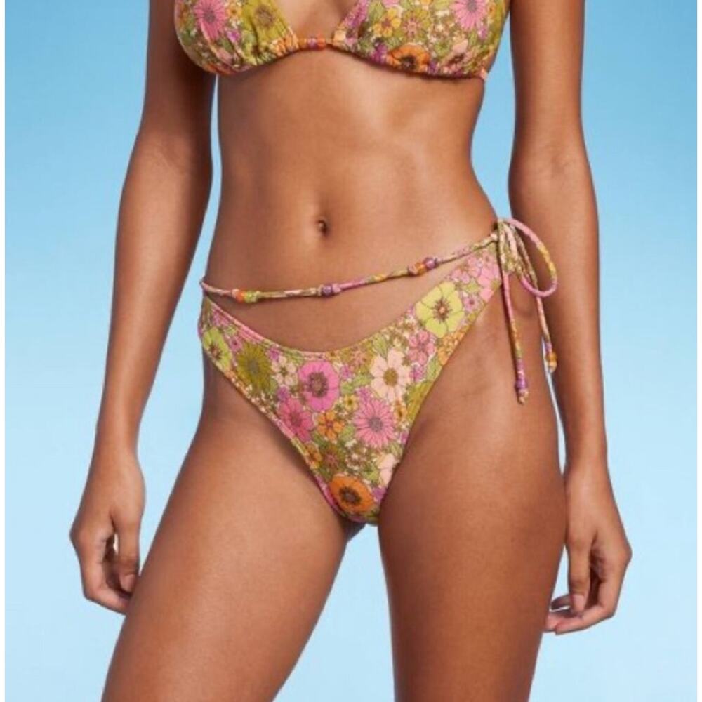 Wild Fable Beaded Side-Tie Extra Cheeky Extra High Leg Bikini Bottom Women's XL